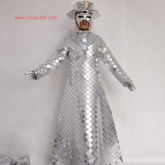 Mirror girl dance dress silver with mirror mask