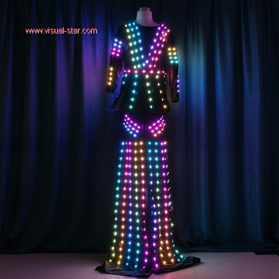 Lady led light walk stilts costume