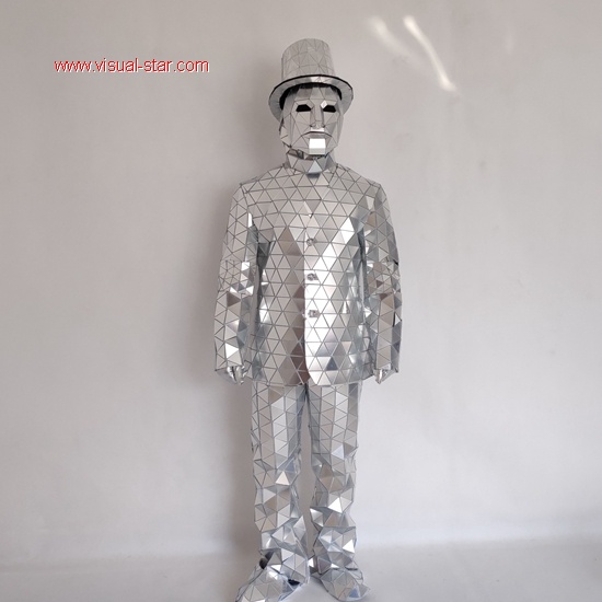 银色镜面男机器人西装舞蹈服