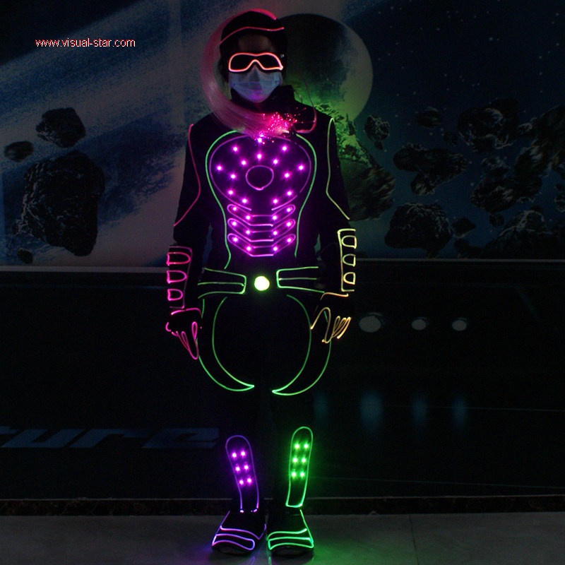 Led light female dance costume suit