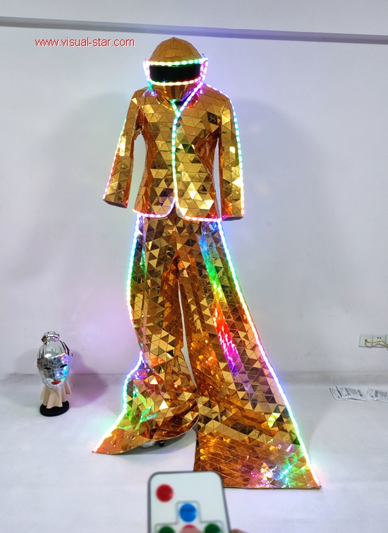Led light mirror stilt wallker man costume