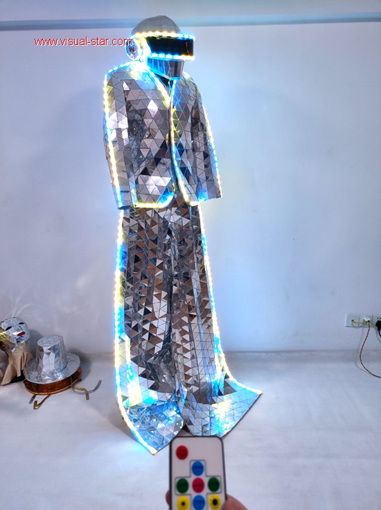 Silver mirror man led lights robot