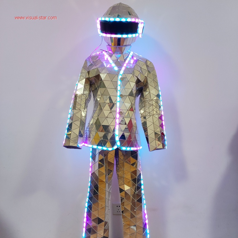 Led mirror man silver discoball dancer