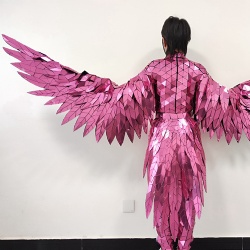 Pink mirror feather performance costumes